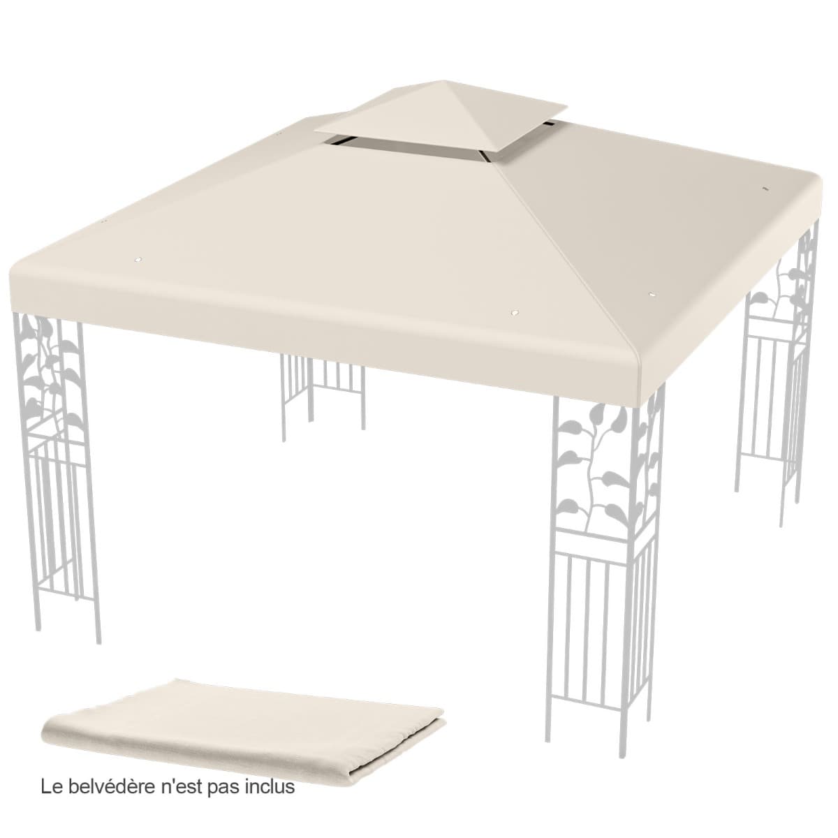 CostwayToile Supérieure 3m x 3m pour Tonnelle à 2 Niveaux Toile de Gazebo Boucles en Aluminium en Polyester Beige