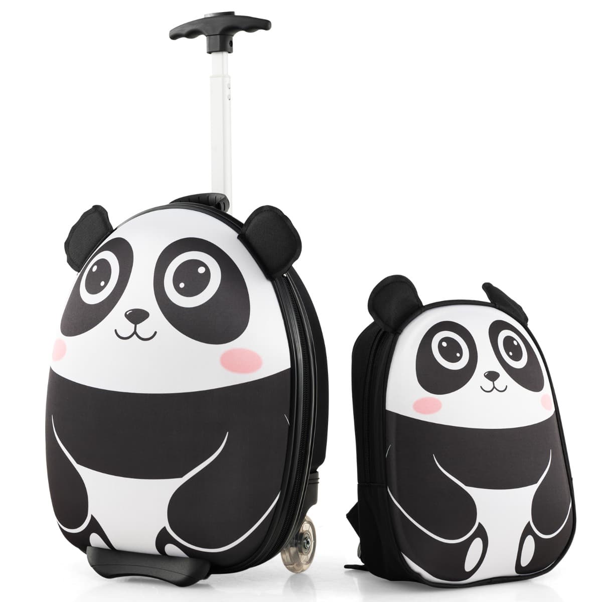 CostwayValise Enfants à Roulettes 16” et Sac à Dos 12” avec Motif Mignon Bagages avec Poignée Rétractable 58-74CM 30x21x40CM Blanc