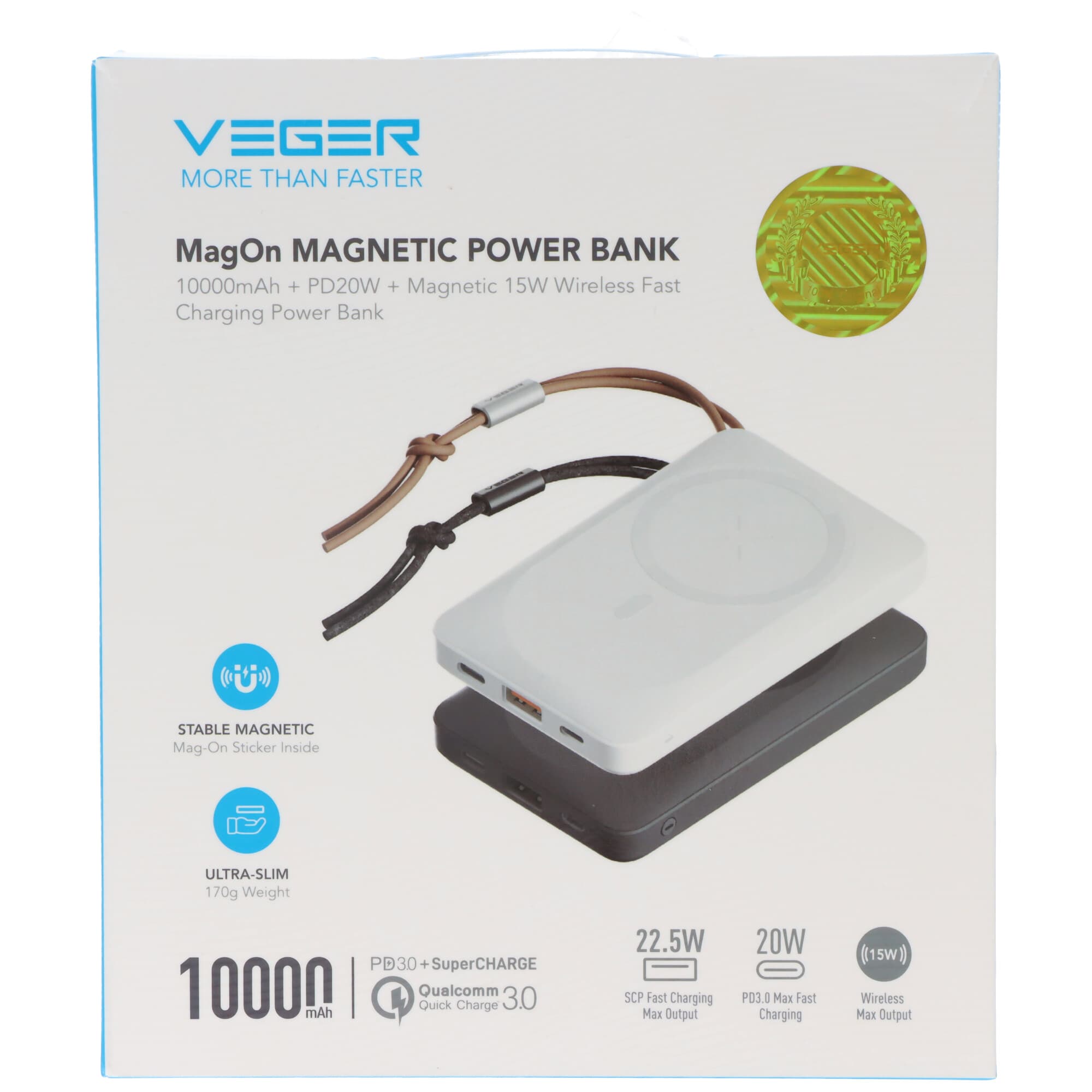 Powerbank magnétique MagOn d'une capacité de 10 000 mAh, QC3.0, compatible MagSafe, à fixer à l'arrière de votre iPhone
