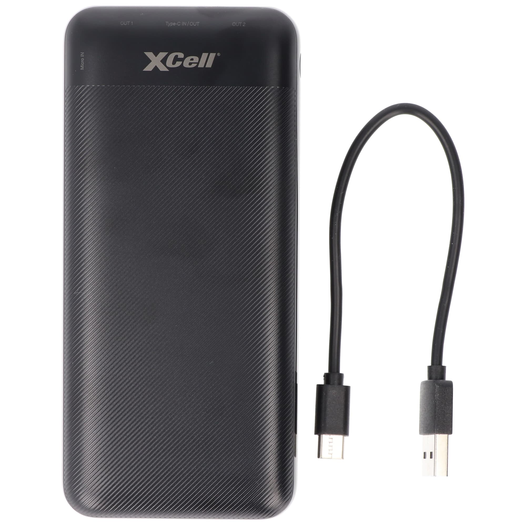 XCell Powerbank X20000PD avec capacité de 20 000 mAh, USB-C PD3.0, charge rapide, écran LED, 2 sorties USB, 1 sortie USB-C