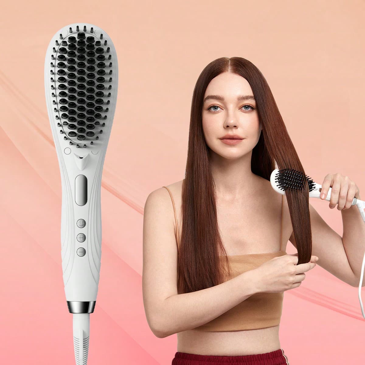 Peigne Lisseur, Brosse Lisseur Rapide Chauffage Ionique Peigne Lisseur Avec 16 Réglages De Température, Design Anti-brûlure Et Arrêt Automatique