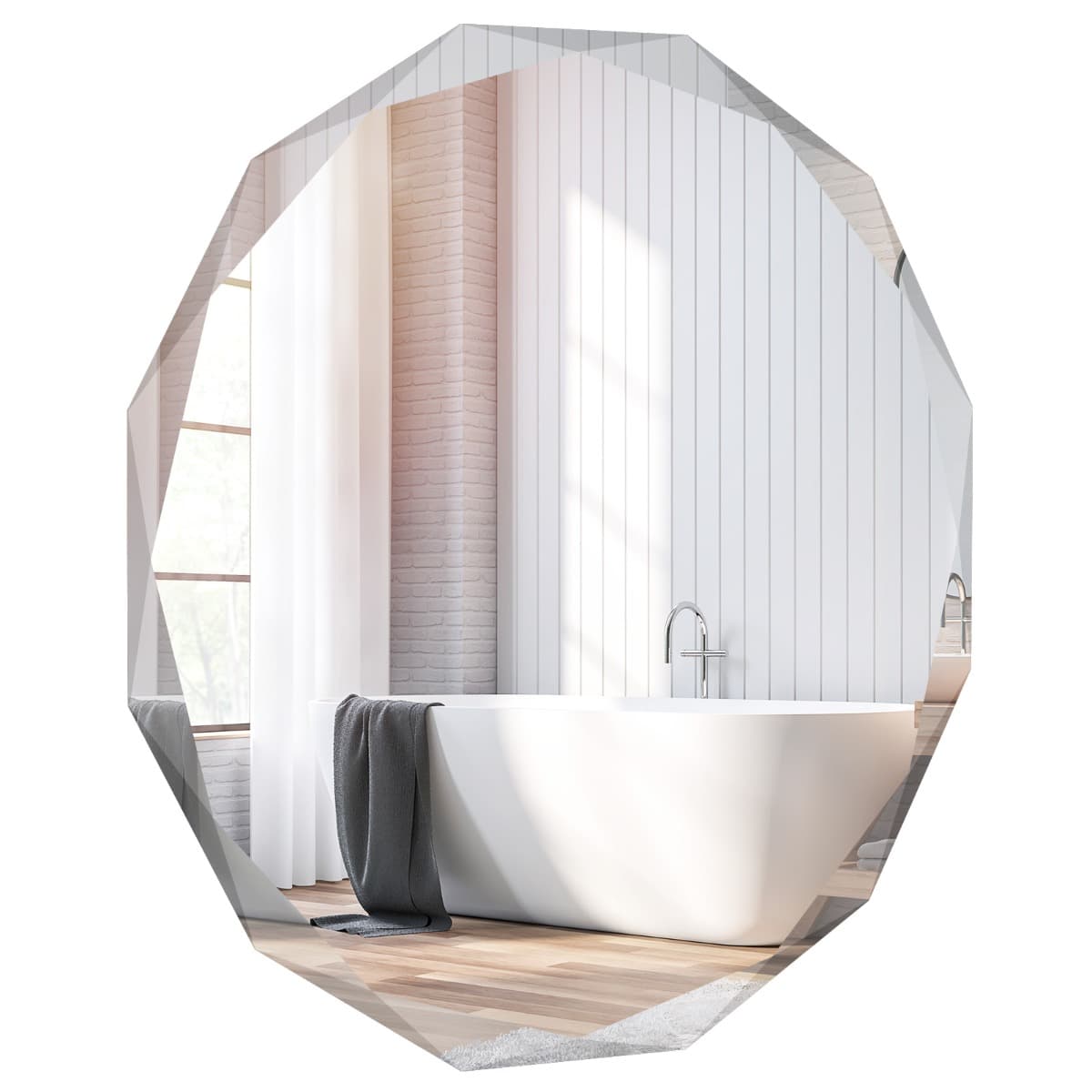 CostwayMiroir de Courtoisie Mural Sans Cadre Miroir Décoratif 76 cm Antidéflagrant Bords Biseautés Uniques Poli Argenté Qualité Supérieure